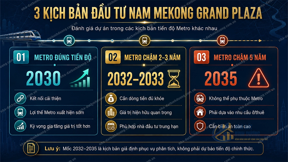 Ba kịch bản đầu tư Nam Mekong Grand Plaza khi Metro chậm tiến độ